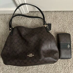 Coach Dark Brown and Black Shoulder Bag and wallet set